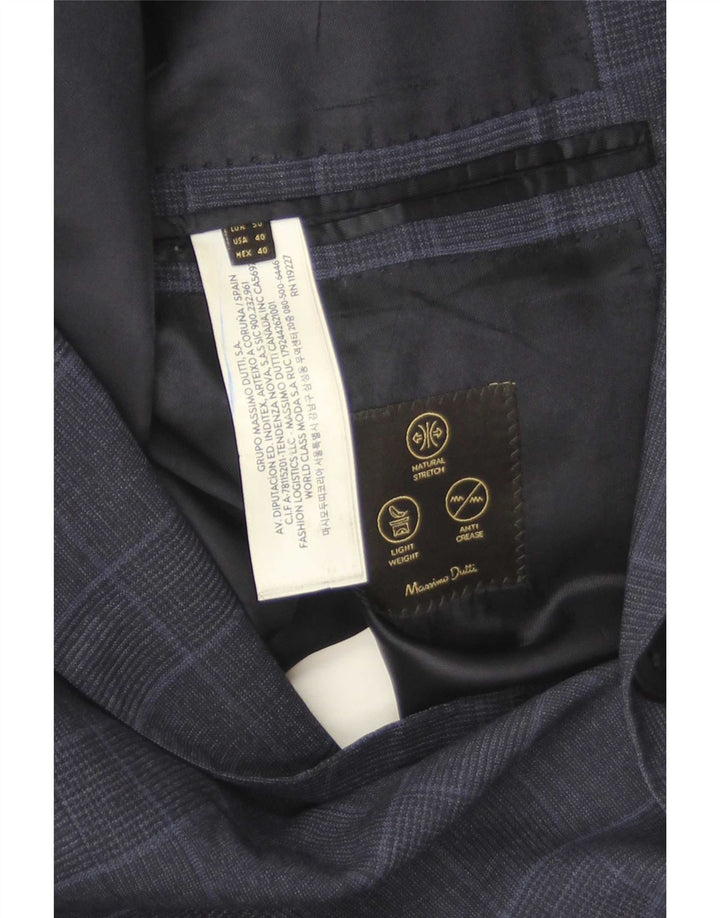 Massimo Dutti Mens 2 Button Blazer Jacket EU 40 Medium Navy Blue Check Wool