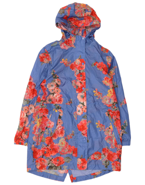 Joules Womens Hooded Raincoat UK 12 Medium Blue Floral Polyester