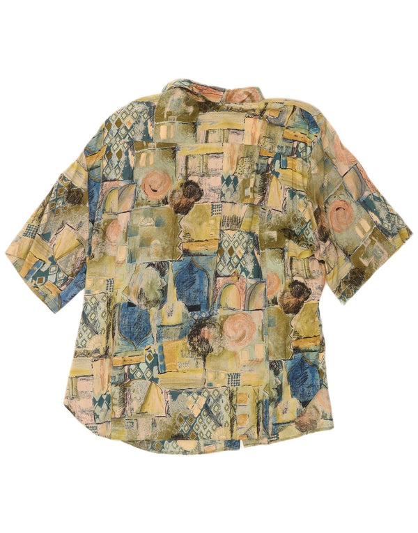 Vintage Womens Short Sleeve Shirt UK 18 XL  Green Patchwork Viscose