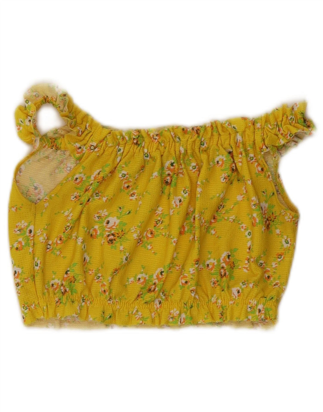Topshop Womens Off Shoulder Crop Top UK 8 Small  Yellow Floral Polyester