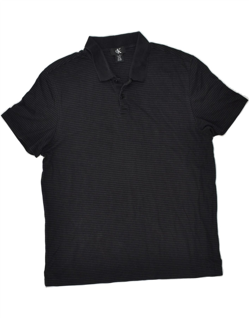 CALVIN KLEIN Mens Polo Shirt Large Black Striped Cotton | Vintage Calvin Klein | Thrift | Second-Hand Calvin Klein | Used Clothing | Messina Hembry 