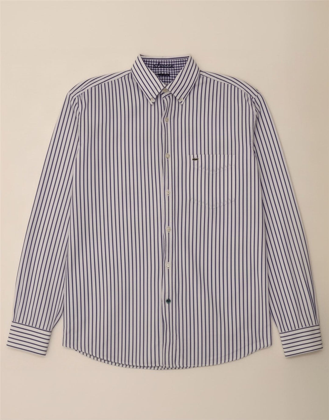 Lacoste Mens Shirt Size 42 Large White Pinstripe Cotton
