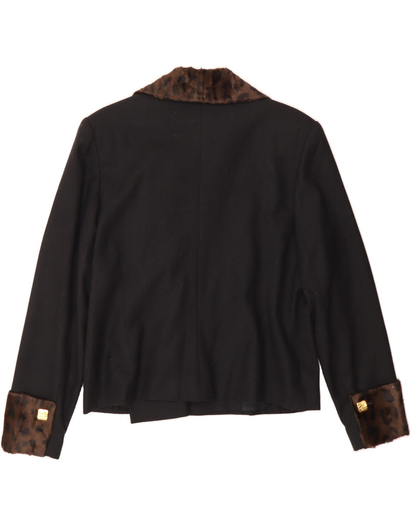 BARRY SHERRARD Womens Blazer Jacket UK 14 Medium Black Animal Print Vintage Barry Sherrard and Second-Hand Barry Sherrard from Messina Hembry 