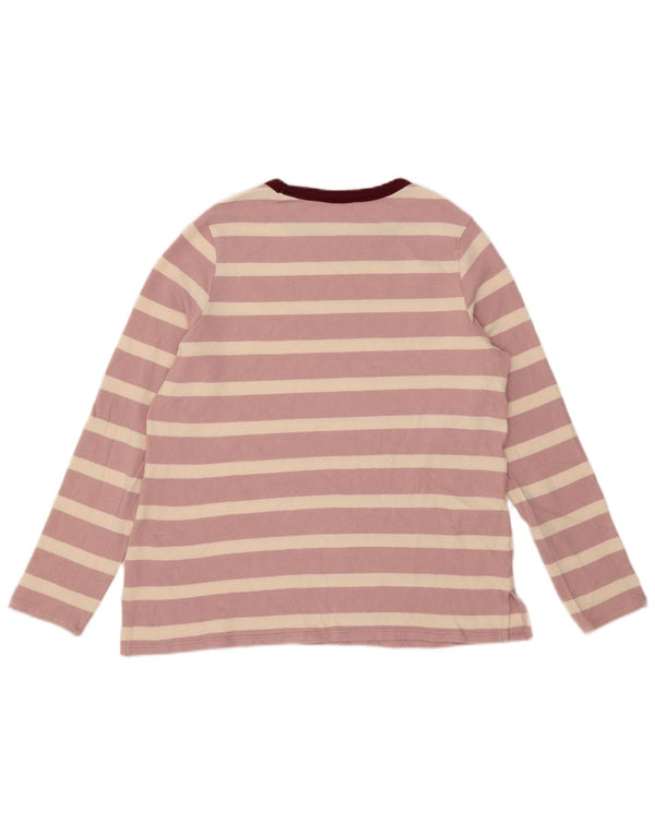 Marks & Spencer Womens Top Long Sleeve UK 14 Large  Pink Striped Cotton