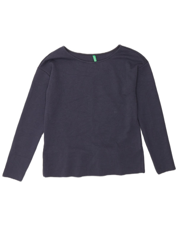 Benetton Womens Top Long Sleeve UK 10 Small Navy Blue