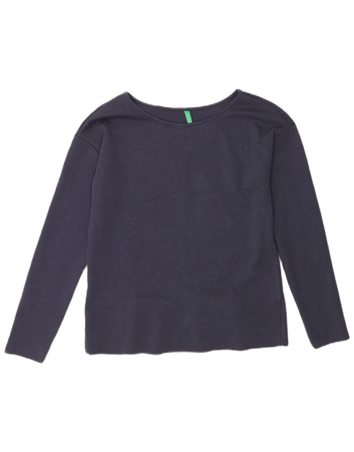 Benetton Womens Top Long Sleeve UK 10 Small Navy Blue