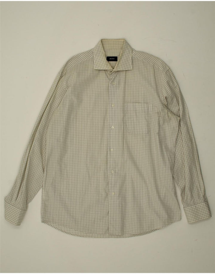HUGO BOSS Mens Shirt Size 16 1/2 42 Large Off White Check Cotton Vintage Hugo Boss and Second-Hand Hugo Boss from Messina Hembry 
