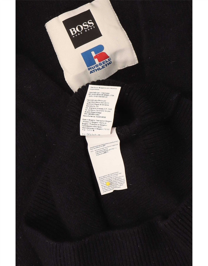 Hugo Boss Mens Graphic V-Neck Jumper Sweater Medium Navy Blue Colourblock