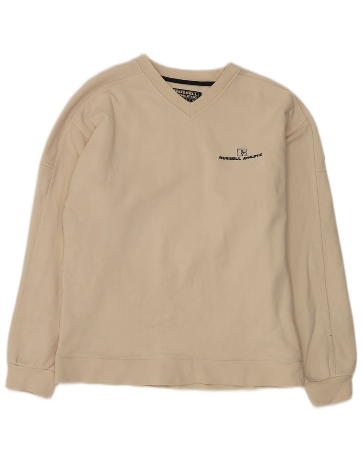 RUSSELL ATHLETIC Mens Sweatshirt Jumper Medium Off White