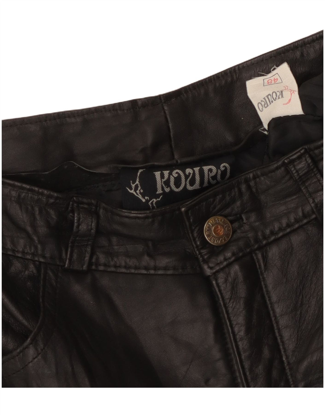 Vintage Womens Straight Leather Trousers W30 L29 Black
