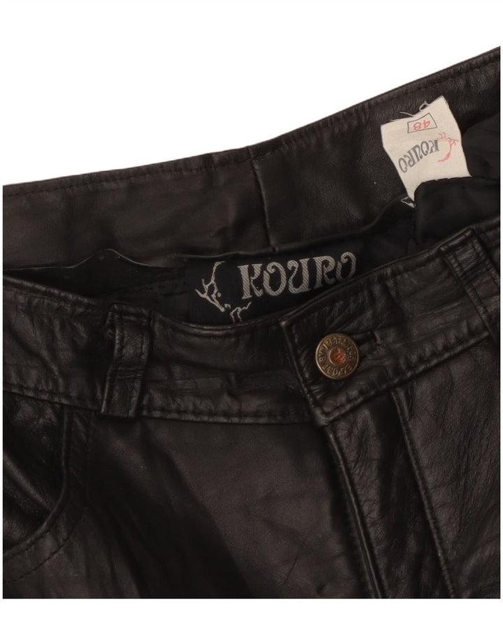 Vintage Womens Straight Leather Trousers W30 L29 Black