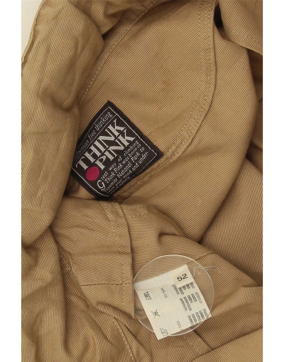 Think Pink Mens Hooded Utility Jacket IT 52 XL Beige Cotton