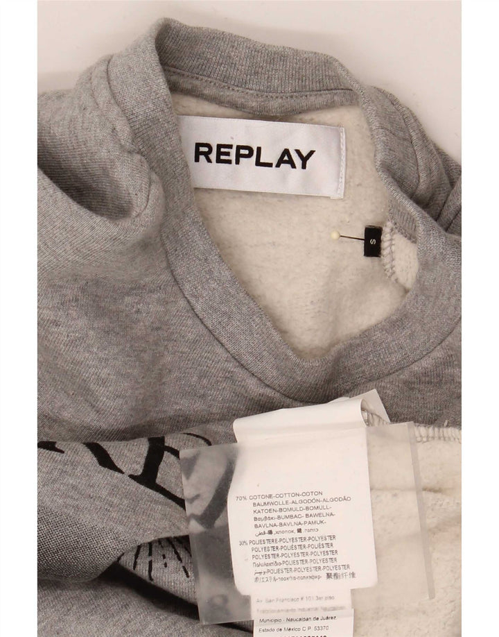 Replay Womens Graphic Oversized Sweatshirt Jumper UK 10 Small Grey Cotton