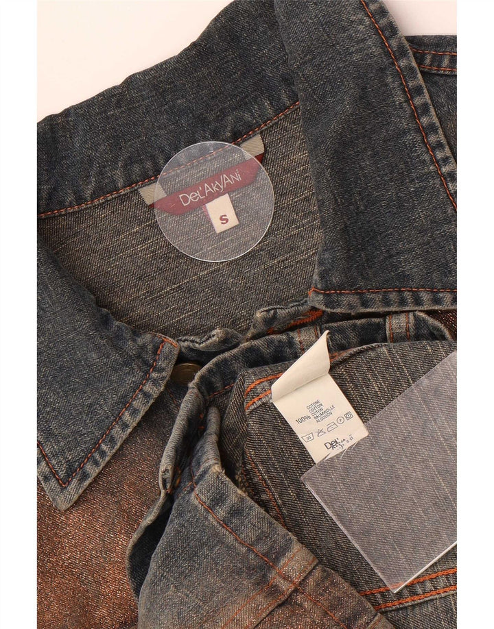 Vintage Womens Denim Jacket UK 10 Small Blue Colourblock Cotton