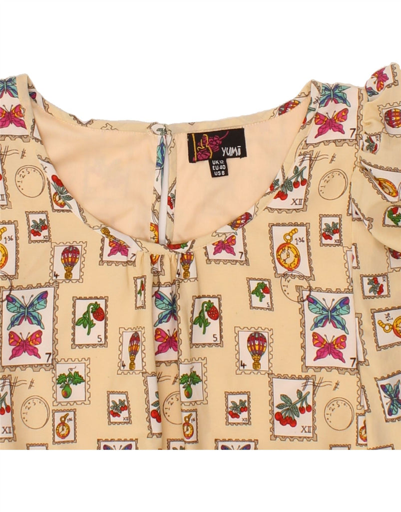 VINTAGE Womens Abstract Pattern Basic Dress UK 12 MedIum Beige Butterfly Vintage Vintage and Second-Hand Vintage from Messina Hembry 