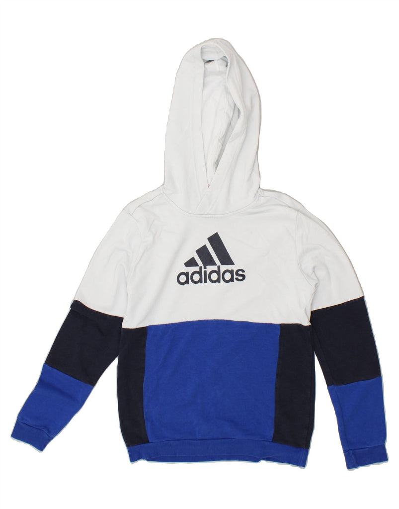 ADIDAS Boys Graphic Hoodie Jumper 11-12 Years White Colourblock Cotton | Vintage Adidas | Thrift | Second-Hand Adidas | Used Clothing | Messina Hembry 