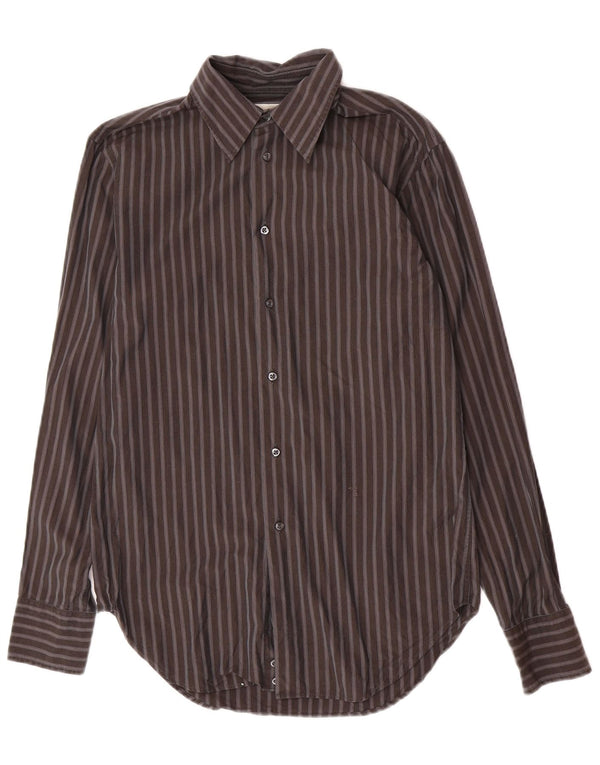 Trussardi Mens Shirt Size 39 15 1/2 Medium Grey Striped Cotton