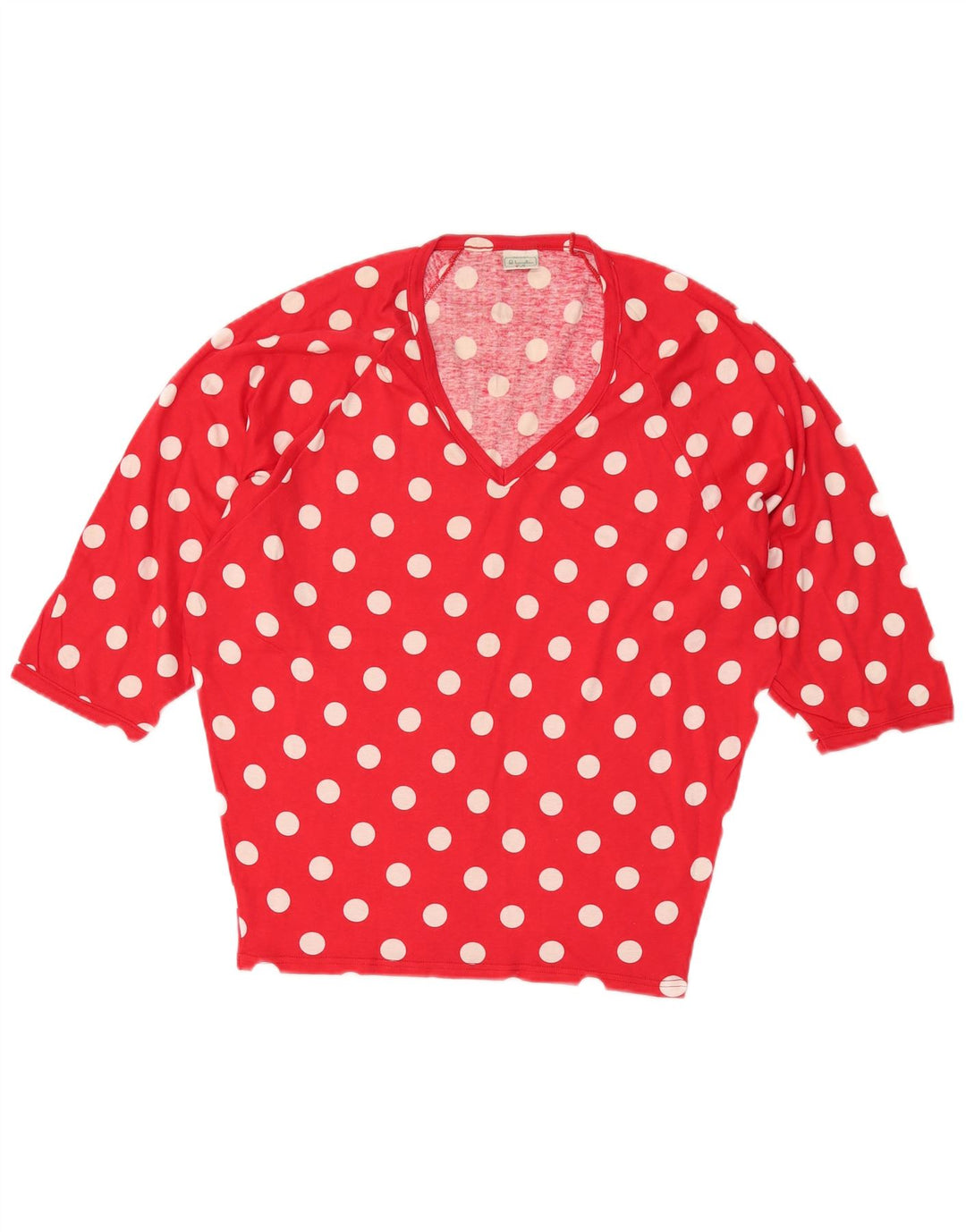 BENETTON Womens Oversized Batwing Top 3/4 Sleeve UK 10 Small Red Polka Dot
