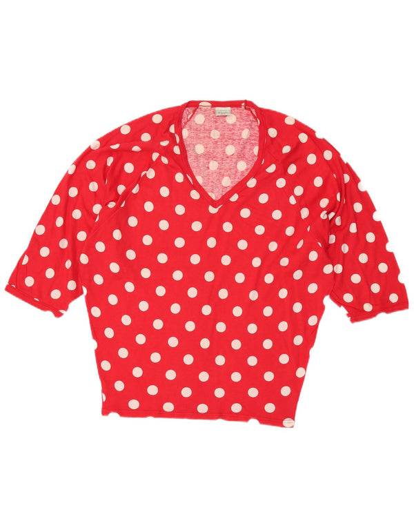 BENETTON Womens Oversized Batwing Top 3/4 Sleeve UK 10 Small Red Polka Dot