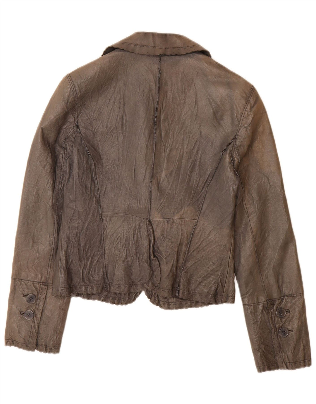 Stefanel Womens 2 Button Leather Blazer Jacket IT 40 Small Grey Leather