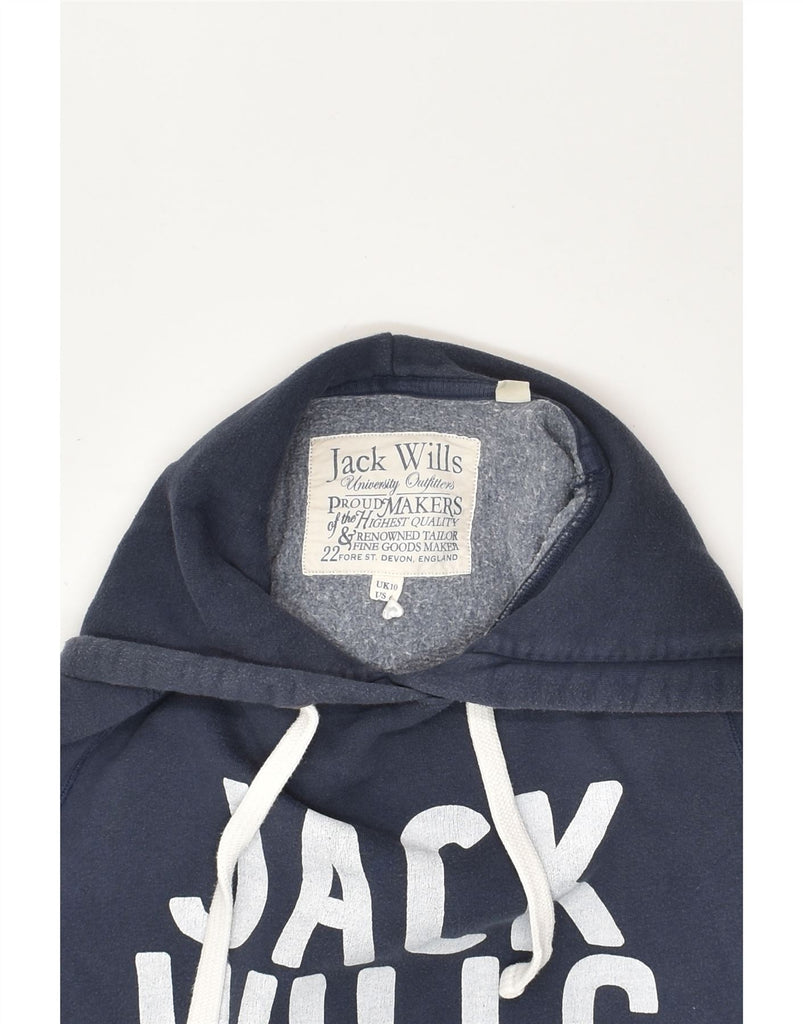 JACK WILLS Womens Graphic Hoodie Jumper UK 10 Small  Navy Blue Cotton | Vintage Jack Wills | Thrift | Second-Hand Jack Wills | Used Clothing | Messina Hembry 