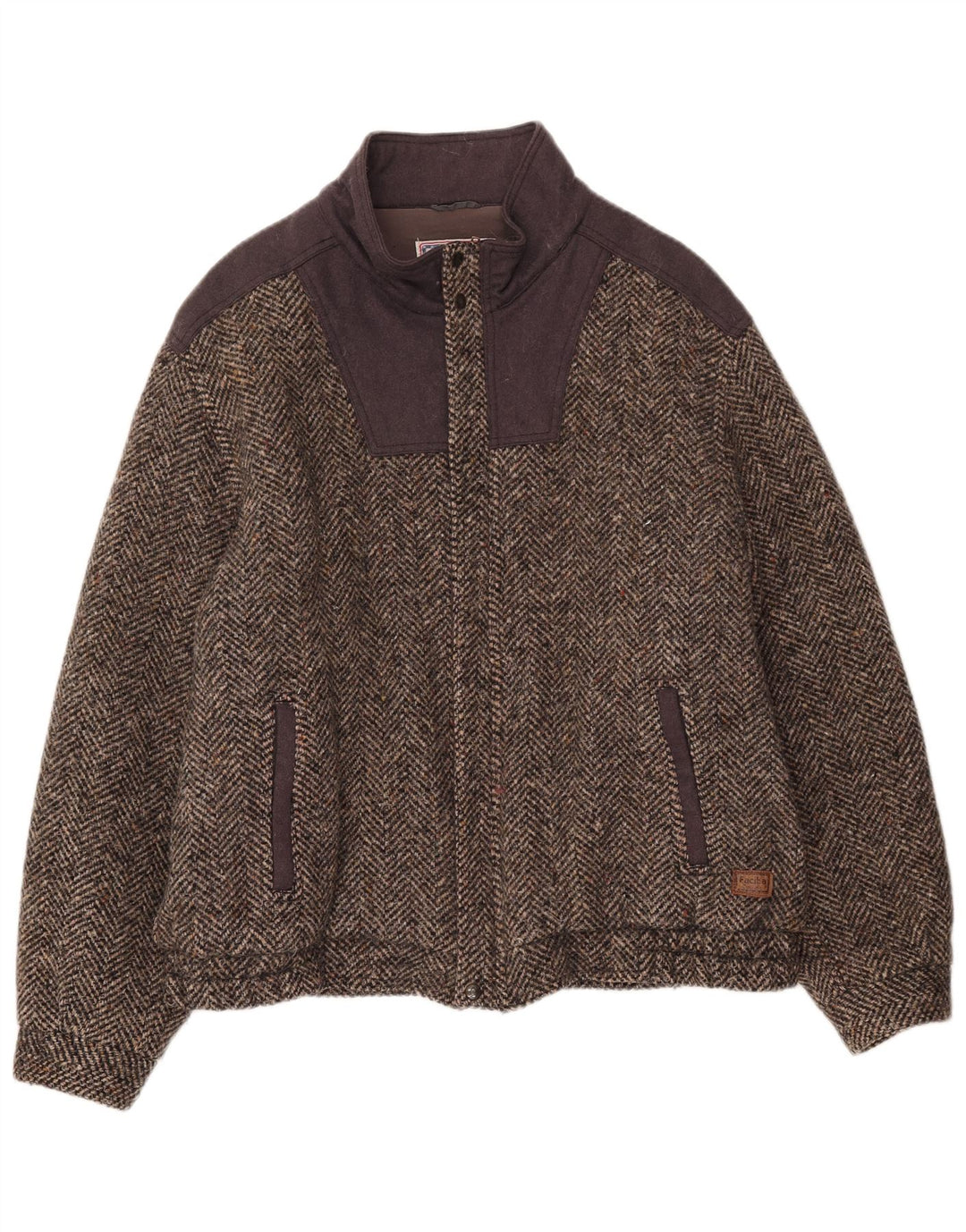 Faciba Mens Bomber Jacket IT 56 3XL Brown Colourblock Wool