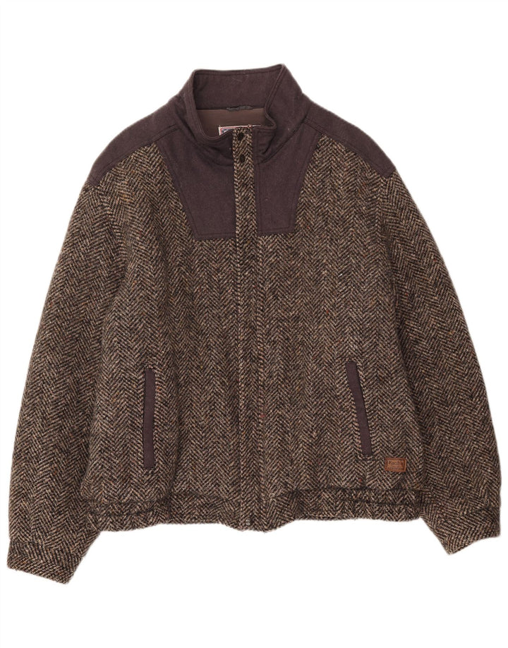 Faciba Mens Bomber Jacket IT 56 3XL Brown Colourblock Wool