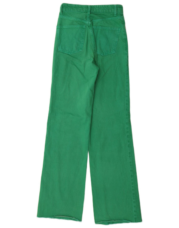 Zara Womens High Waist Wide Leg Jeans EU 32 2XS W22 L33 Green Cotton