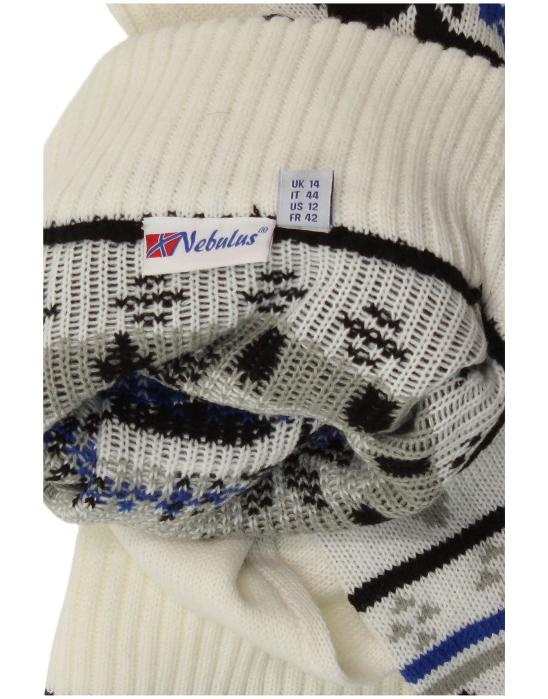 Nebulus Womens Turtle Neck Jumper Sweater UK 14 Large White Fair Isle