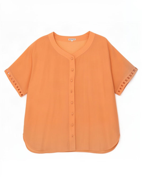 Vintage Womens Short Sleeve Shirt Blouse UK 14 Large Orange Silk