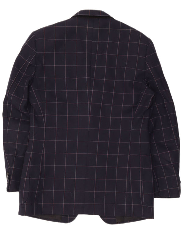Facis Mens 2 Button Blazer Jacket IT 52 XL Navy Blue Check Wool