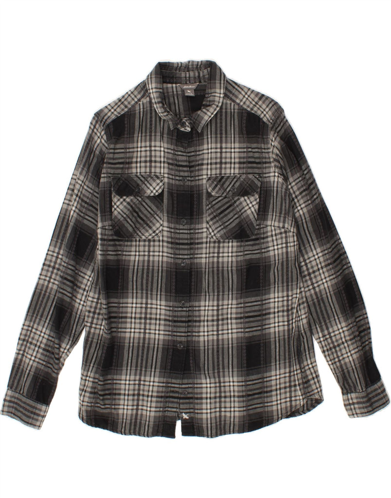 EDDIE BAUER Womens Flannel Shirt UK 16 Large Grey Check Cotton Vintage Eddie Bauer and Second-Hand Eddie Bauer from Messina Hembry 