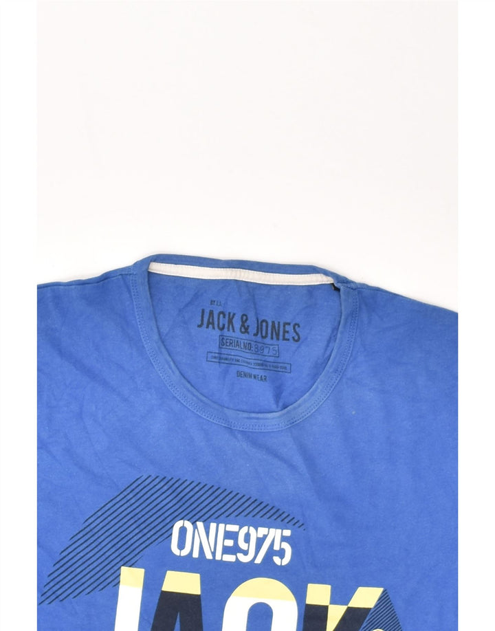JACK & JONES Mens Slim Graphic T-Shirt Top Large Blue Cotton | Vintage Jack & Jones | Thrift | Second-Hand Jack & Jones | Used Clothing | Messina Hembry 
