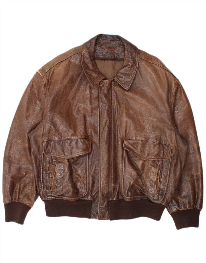 La Matta Mens Bomber Leather Jacket IT 50 Large Brown Leather