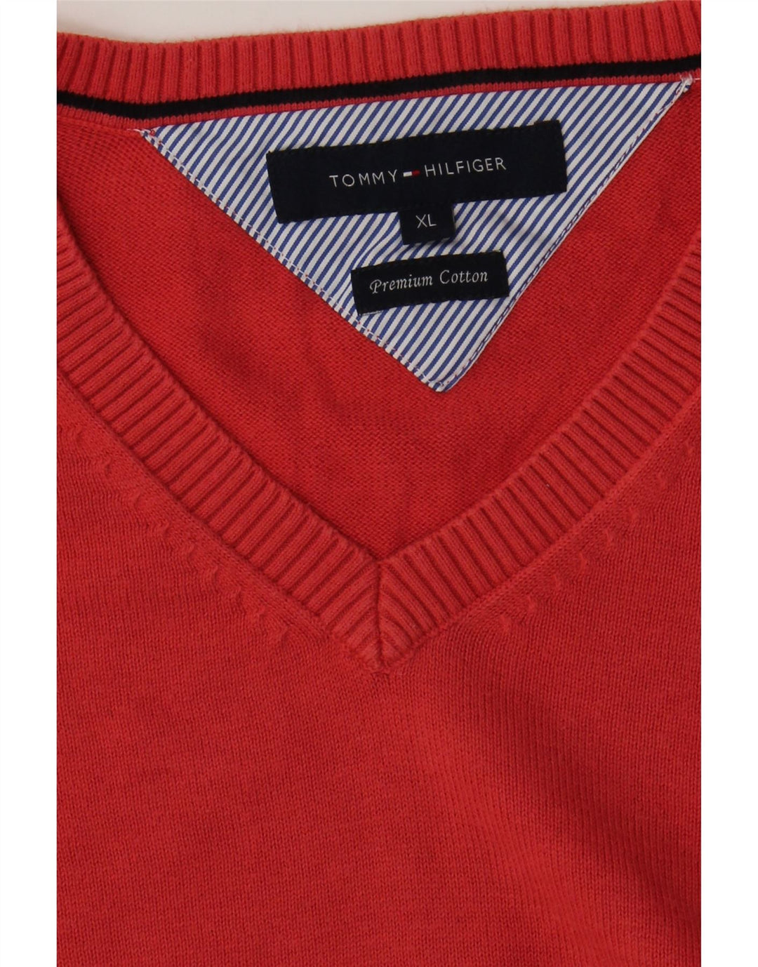 TOMMY HILFIGER Mens V-Neck Jumper Sweater XL Red Cotton Vintage Tommy Hilfiger and Second-Hand Tommy Hilfiger from Messina Hembry 