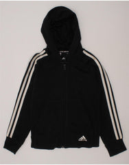 ADIDAS Boys Zip Hoodie Sweater 9-10 Years Black Cotton