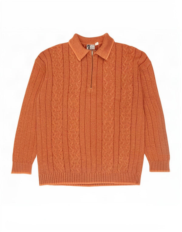 Vintage Mens Polo Neck Jumper Sweater XL Orange Cotton