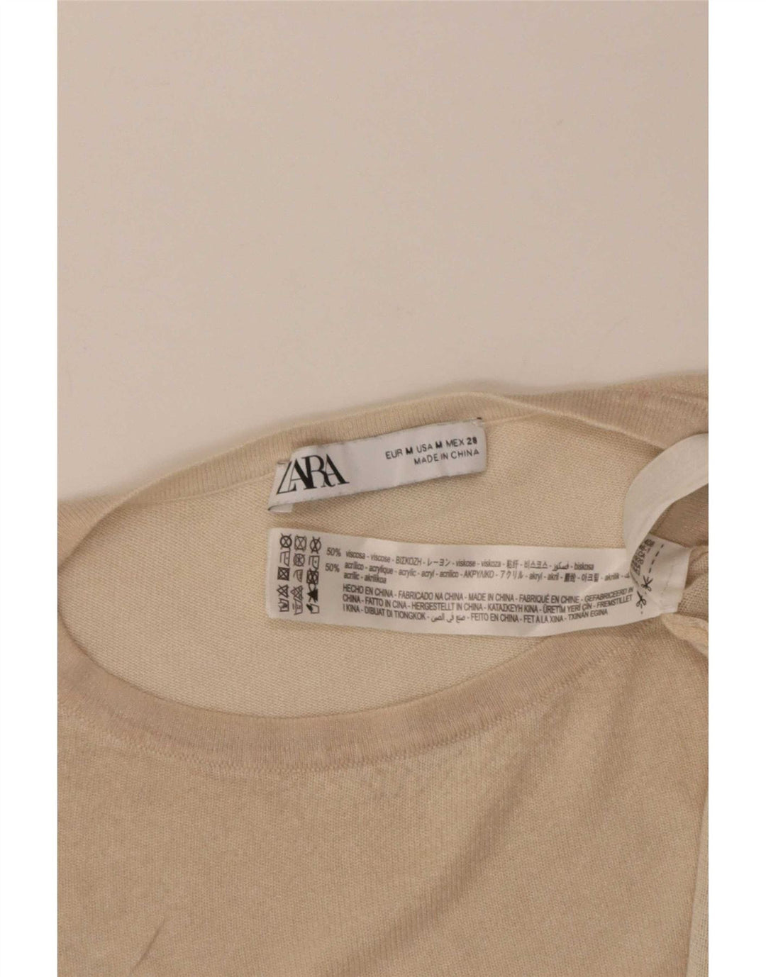 Zara Womens Oversized T-Shirt Top UK 14 Medium Beige Viscose