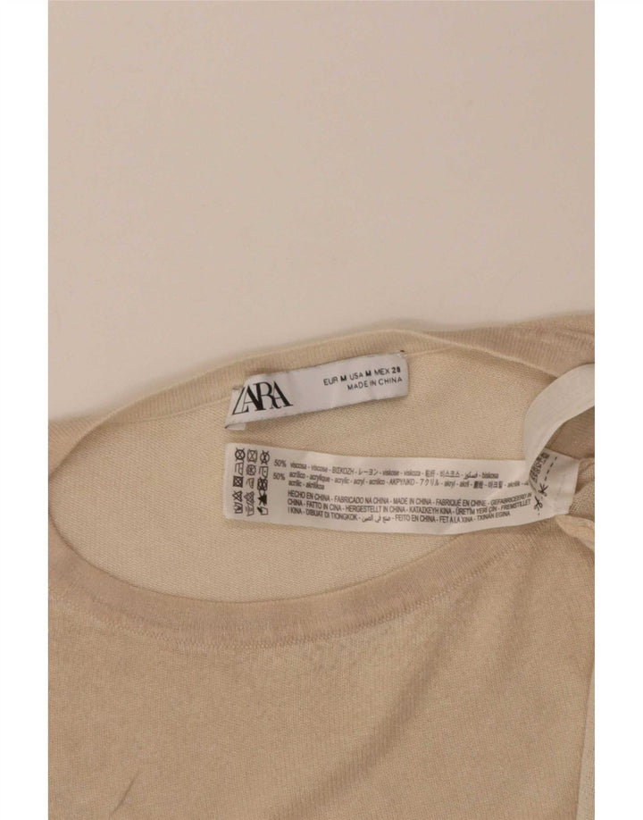 Zara Womens Oversized T-Shirt Top UK 14 Medium Beige Viscose