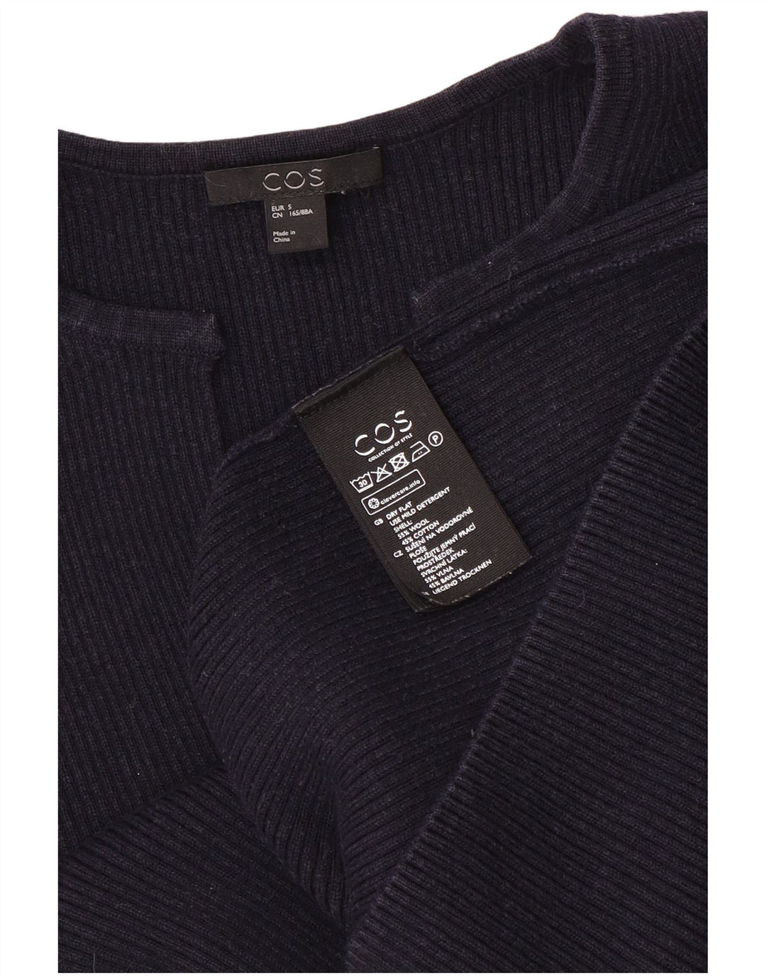 Cos Womens Oversized V-Neck Jumper Sweater UK 10 Small Navy Blue Wool