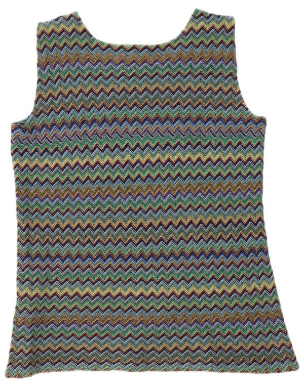 Vintage Womens Sleeveless Vest Top UK 14 Medium Multicoloured Chevron