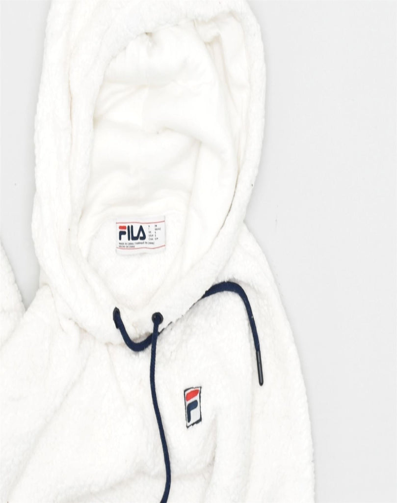 FILA Womens Oversized Fleece Hoodie Jumper UK 10 Small White Cotton | Vintage | Thrift | Second-Hand | Used Clothing | Messina Hembry 