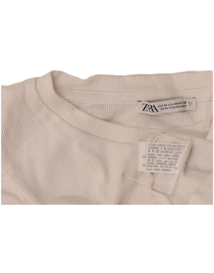 Zara Womens Crop Blouse Top UK 12 Medium White Cotton