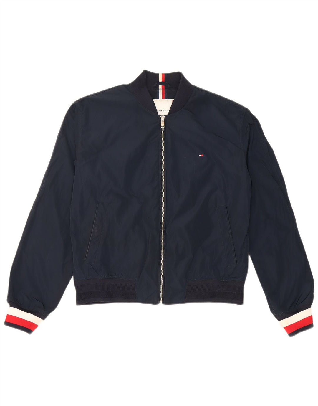 Tommy Hilfiger Womens Oversized Bomber Jacket UK 6 XS Navy Blue Colourblock