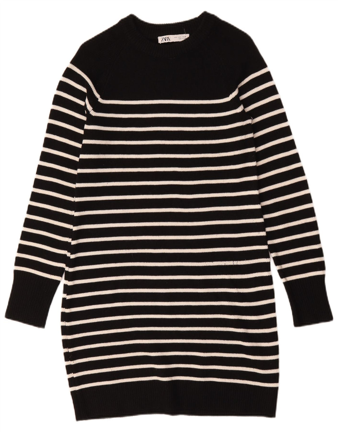 Zara Womens Jumper Dress UK 10 Small Black Striped Polyester