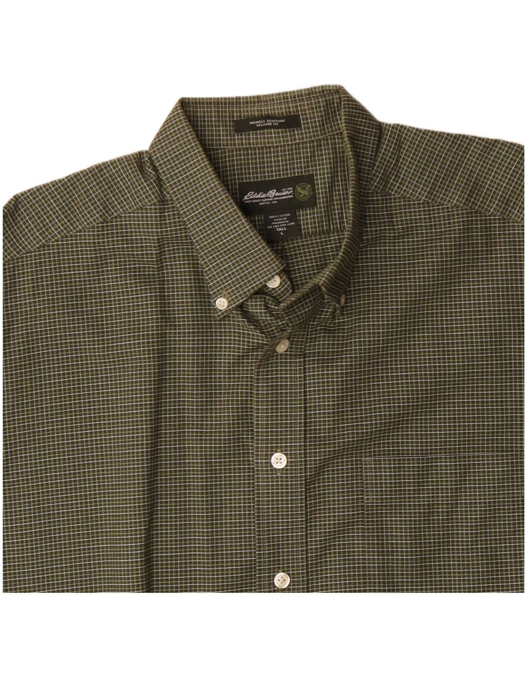 EDDIE BAUER Mens Relaxed Fit Shirt Large Green Check Cotton