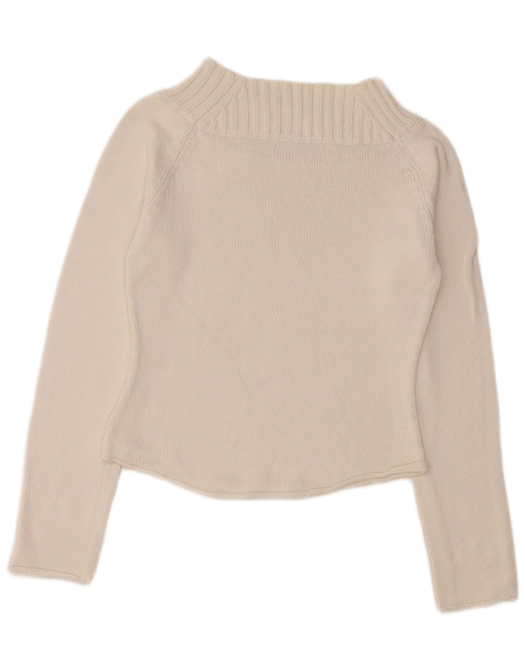 SISLEY Womens Crop Turtle Neck Jumper Sweater UK 10 Small White Cotton
