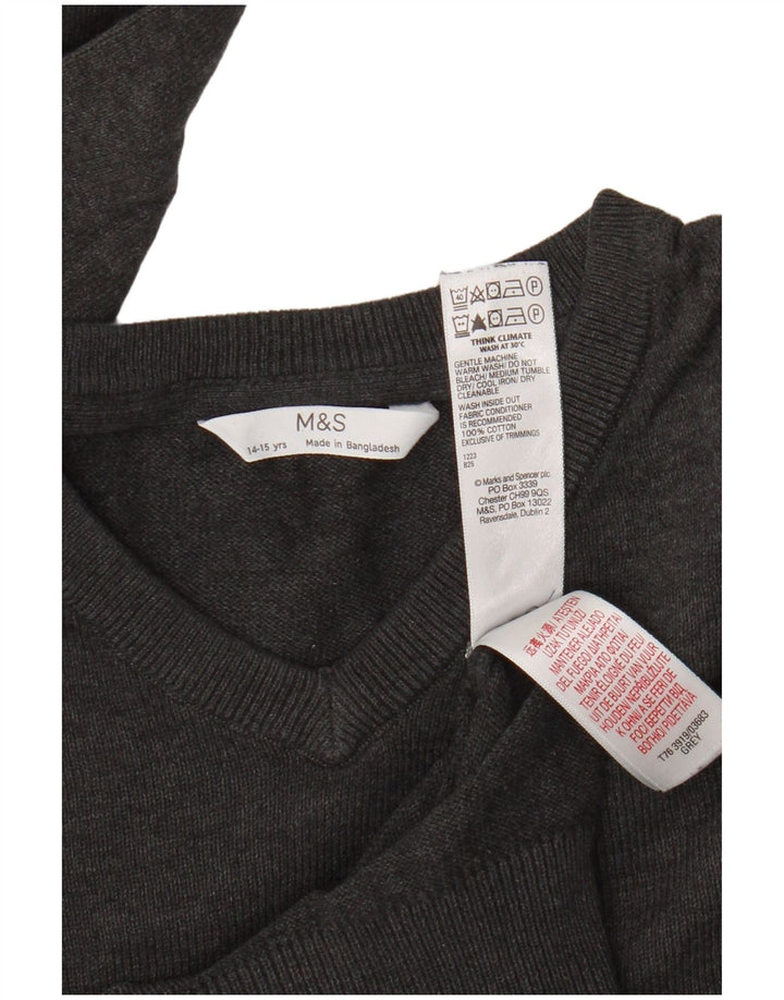 Marks & Spencer Boys V-Neck Jumper Sweater 14-15 Years Grey Cotton