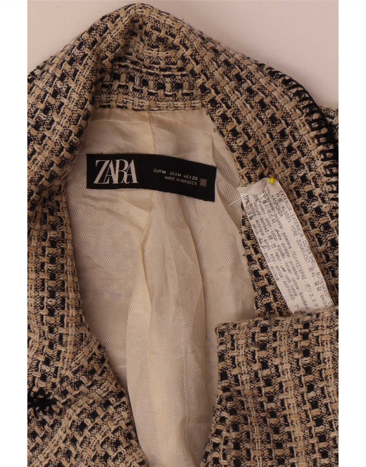 Zara Womens Double Breasted Blazer Jacket UK 12 Medium Beige Striped