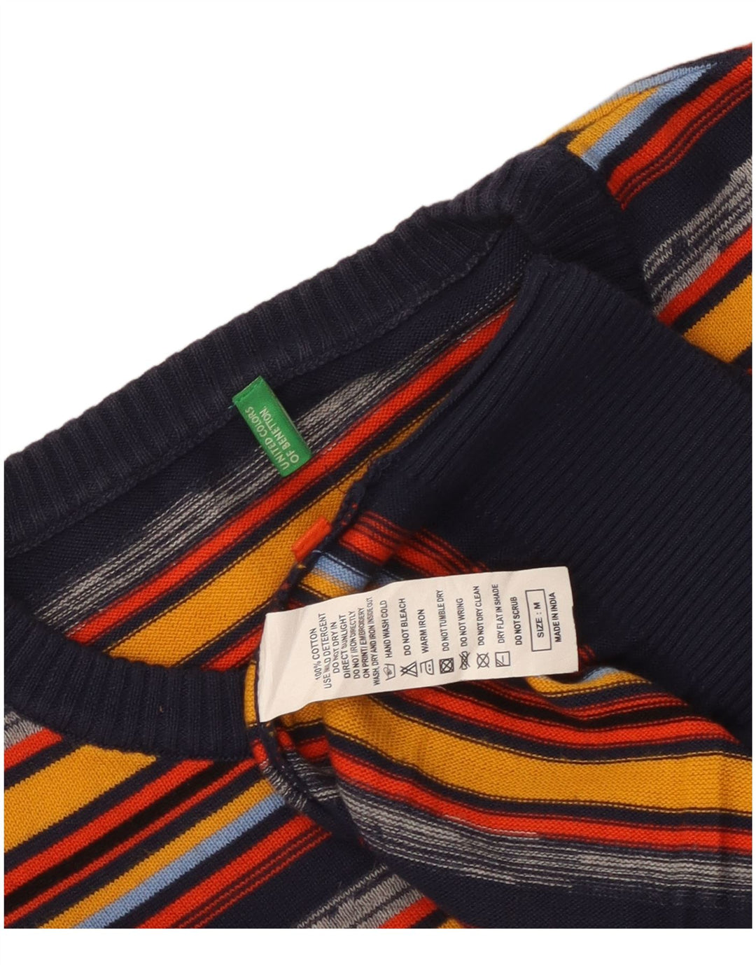 Benetton Mens Crew Neck Jumper Sweater Medium Multicoloured Striped Cotton